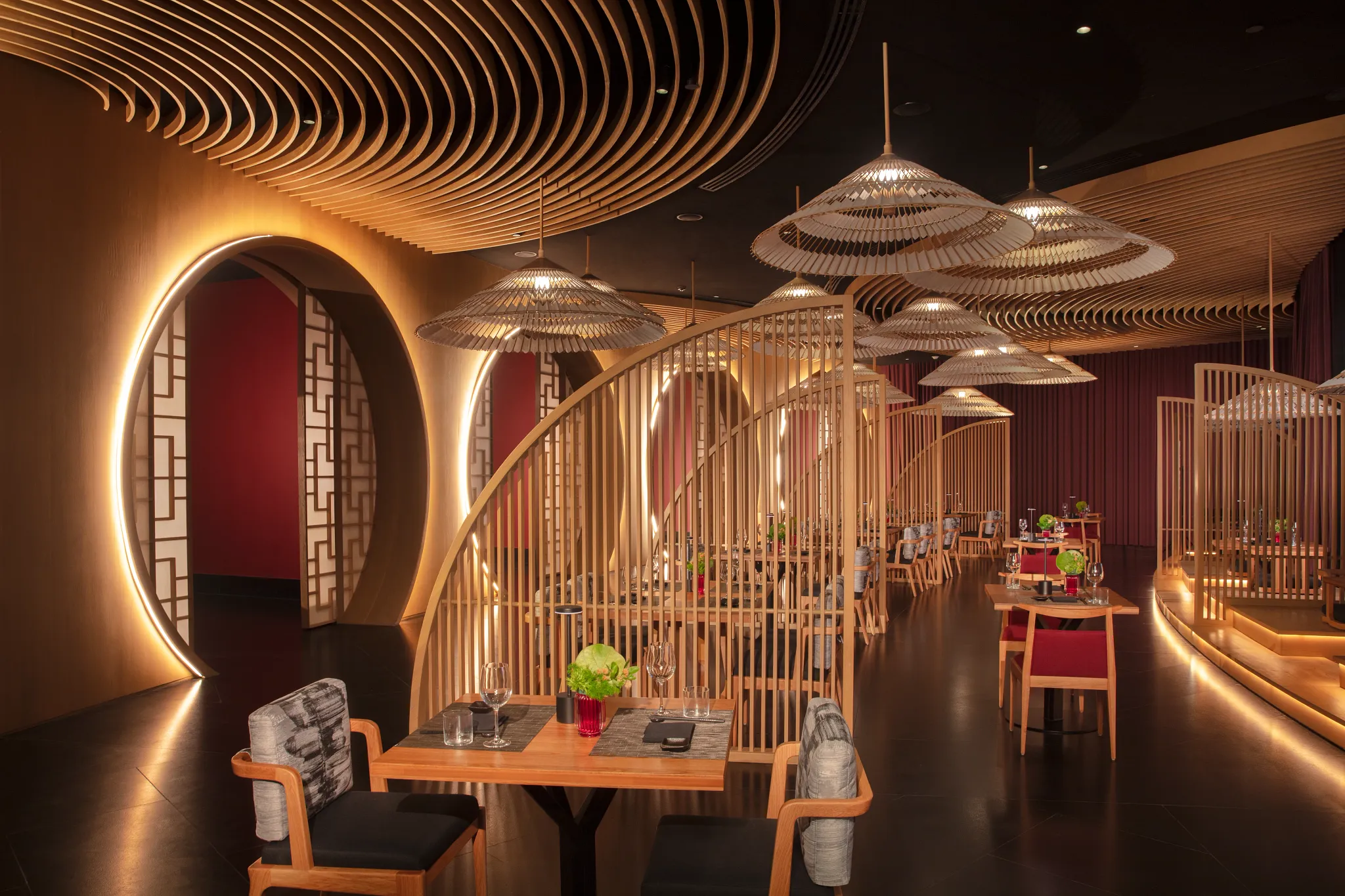 Himitsu Pan-Asian restaurant at Secrets Playa Blanca Costa Mujeres featuring sushi bar, teppanyaki tables, and elegant Asian-inspired décor.
