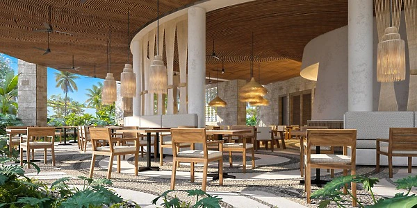 Oceana restaurant terrace setup for events at Secrets Playa Blanca Costa Mujeres