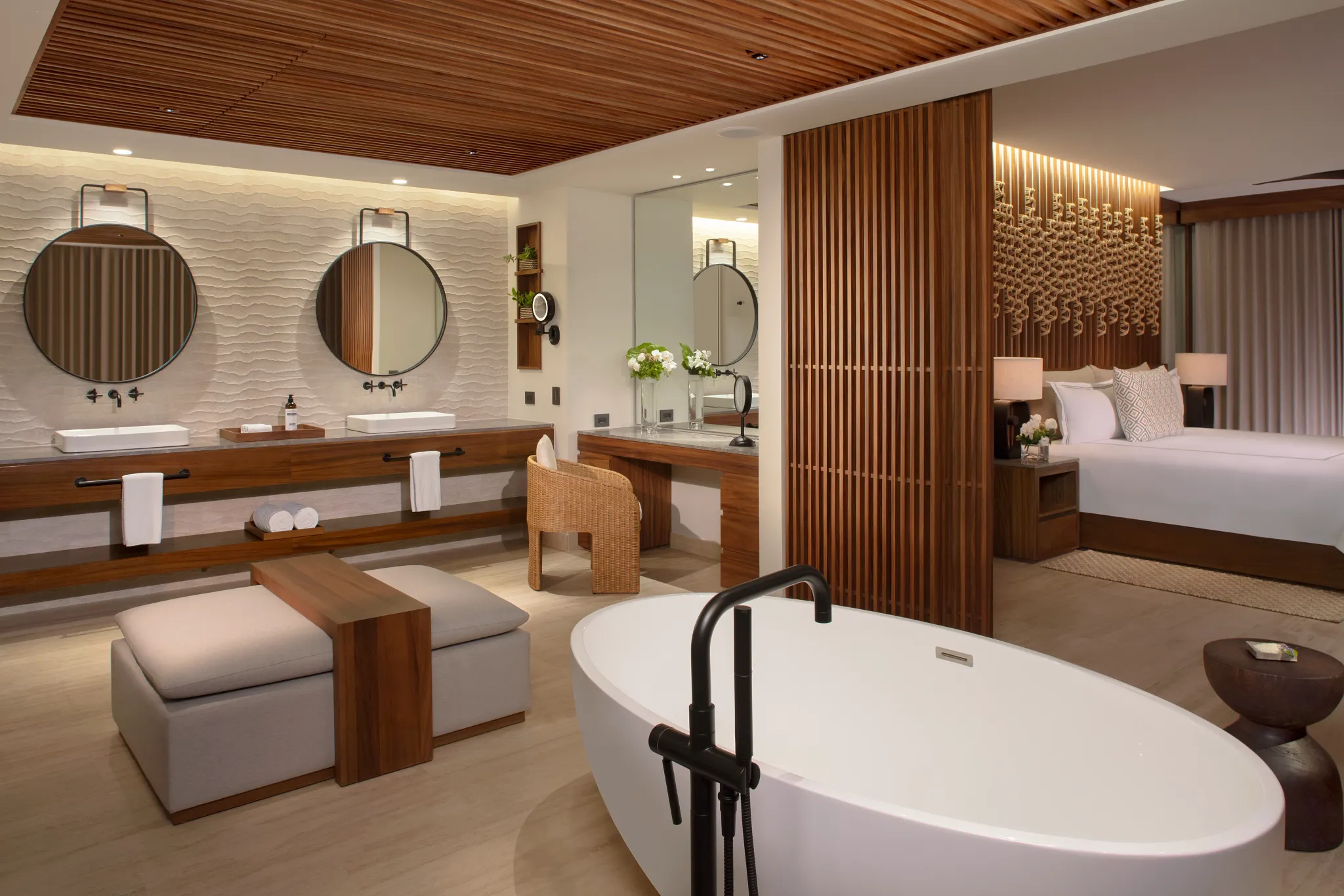 Presidential Suite bathroom with double vanity and modern finishes at Secrets Playa Blanca Costa Mujeres.